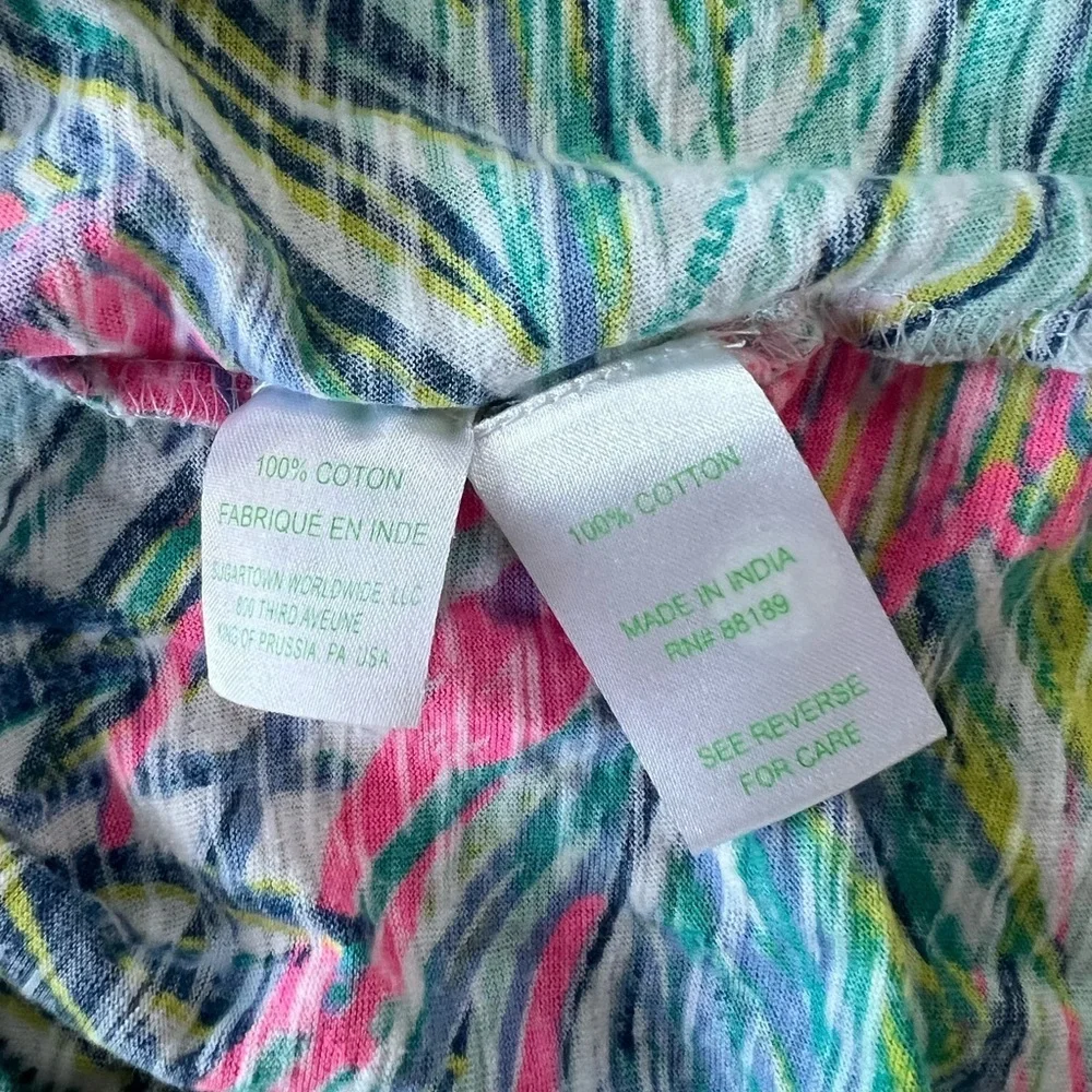 Lilly Pulitzer Bonita V-Neck Short Sleeve Cotton Coverup Tropical Palm Print, L